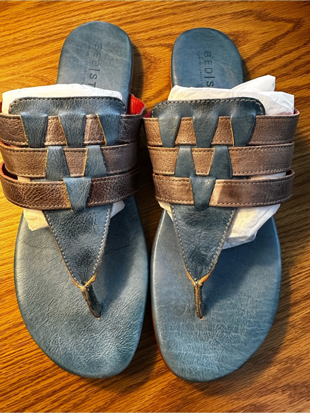 Bed|STU Blue Women’s Leather Woven Strap Sandals, New/Unworn, size 11
